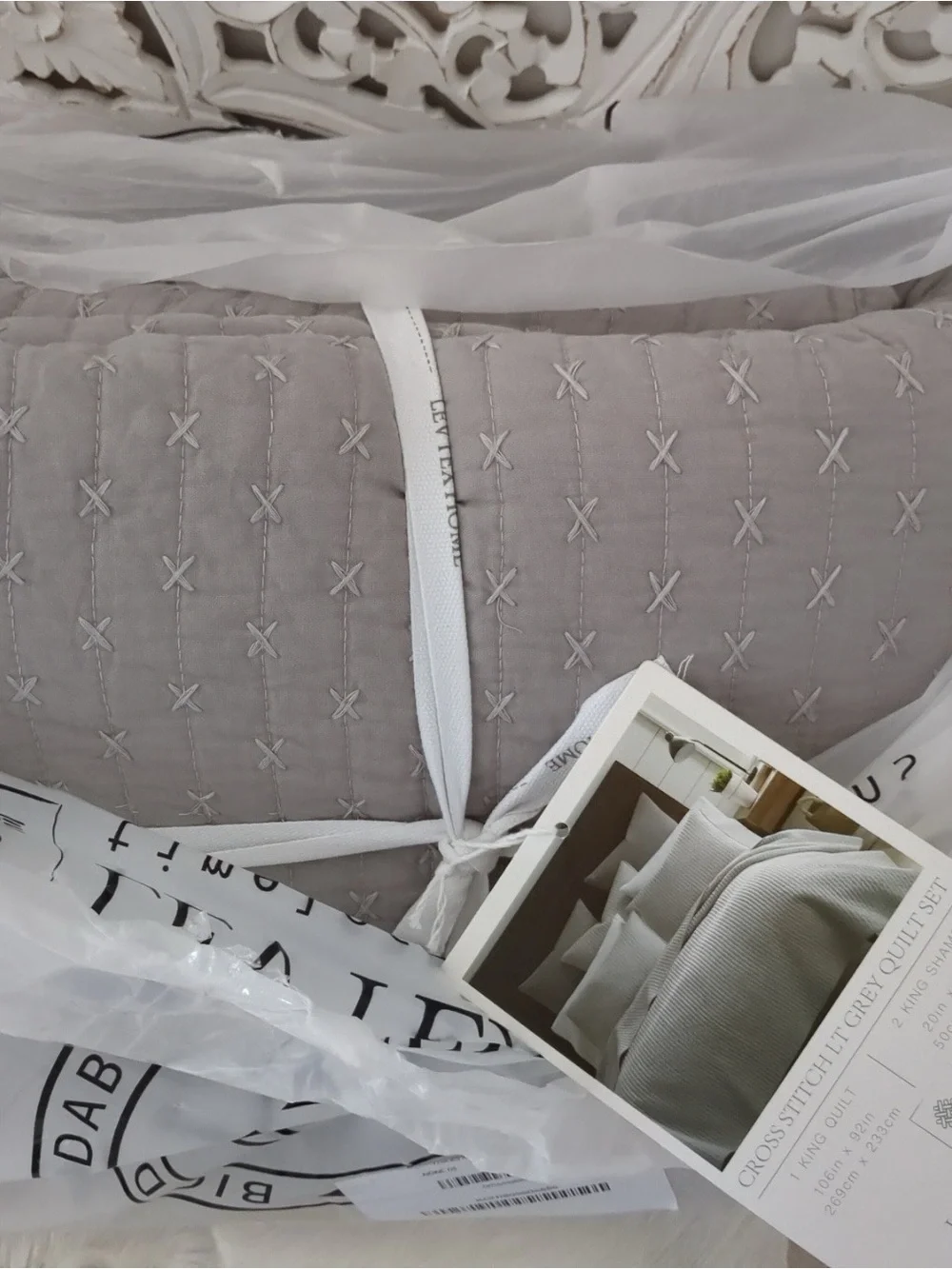 Levtex Home Cross Stitch Reversible Full/Queen Quilt Set - Light Grey